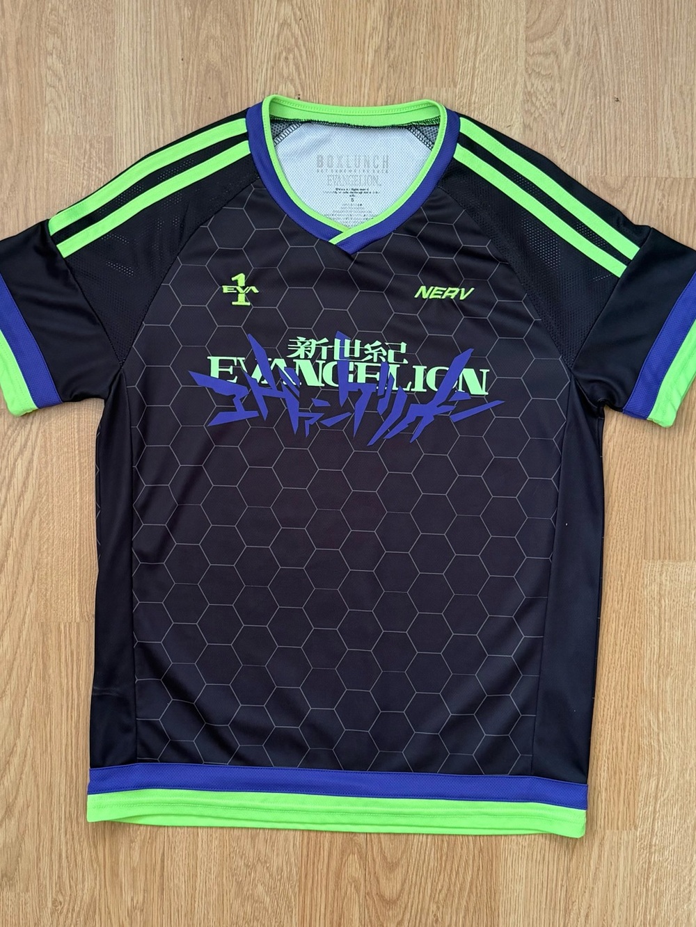 Bioworld Neon Genesis Evangelion Ikari 01 NERV Soccer Jersey in Black Anime SM